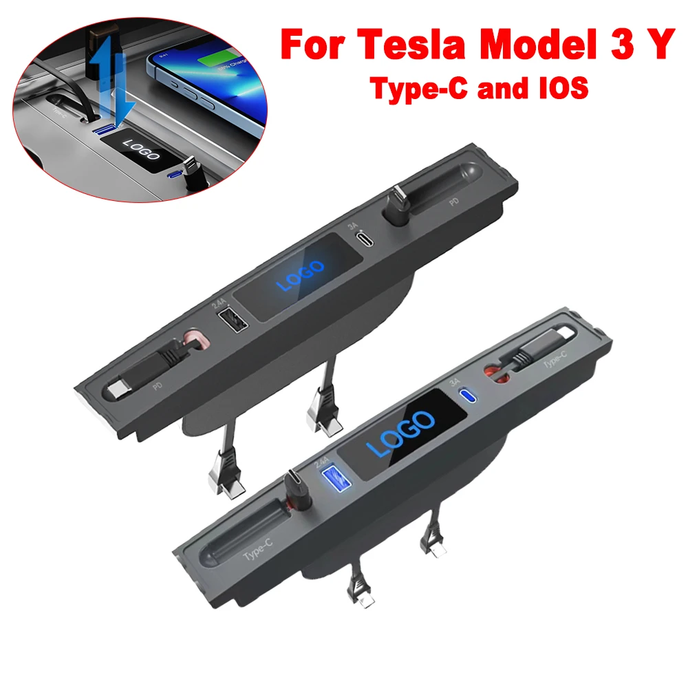 Car USB Shunt Hub For Tesla Model 3 Y Accessories 27W PD USB Fast Charging Docking Station Center Console Adapter Type-C