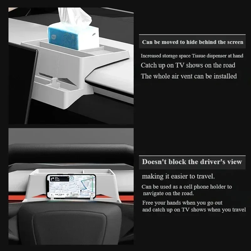 

For Tesla Cybertruck 2025 Central Control Screen Rear Storage Box Hidden Tissue Holder Anti-Slip Mat Phone Bracket Accessories