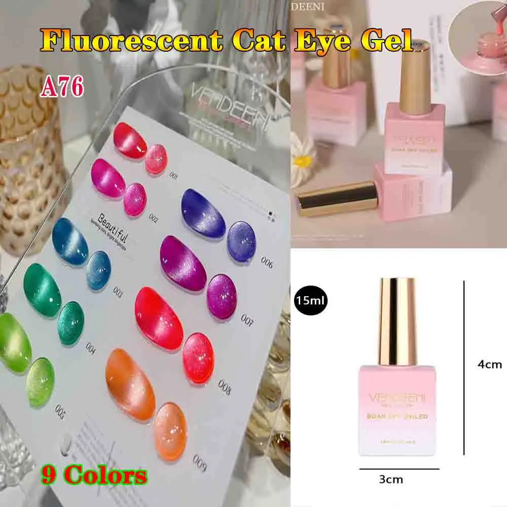 

Vendeeni 9 Colors/Set Fluorescent Cat Eye Gel Nail Polish UV LED Soak Off Magnetic Spar Manicure Gel Varnish With Color Card
