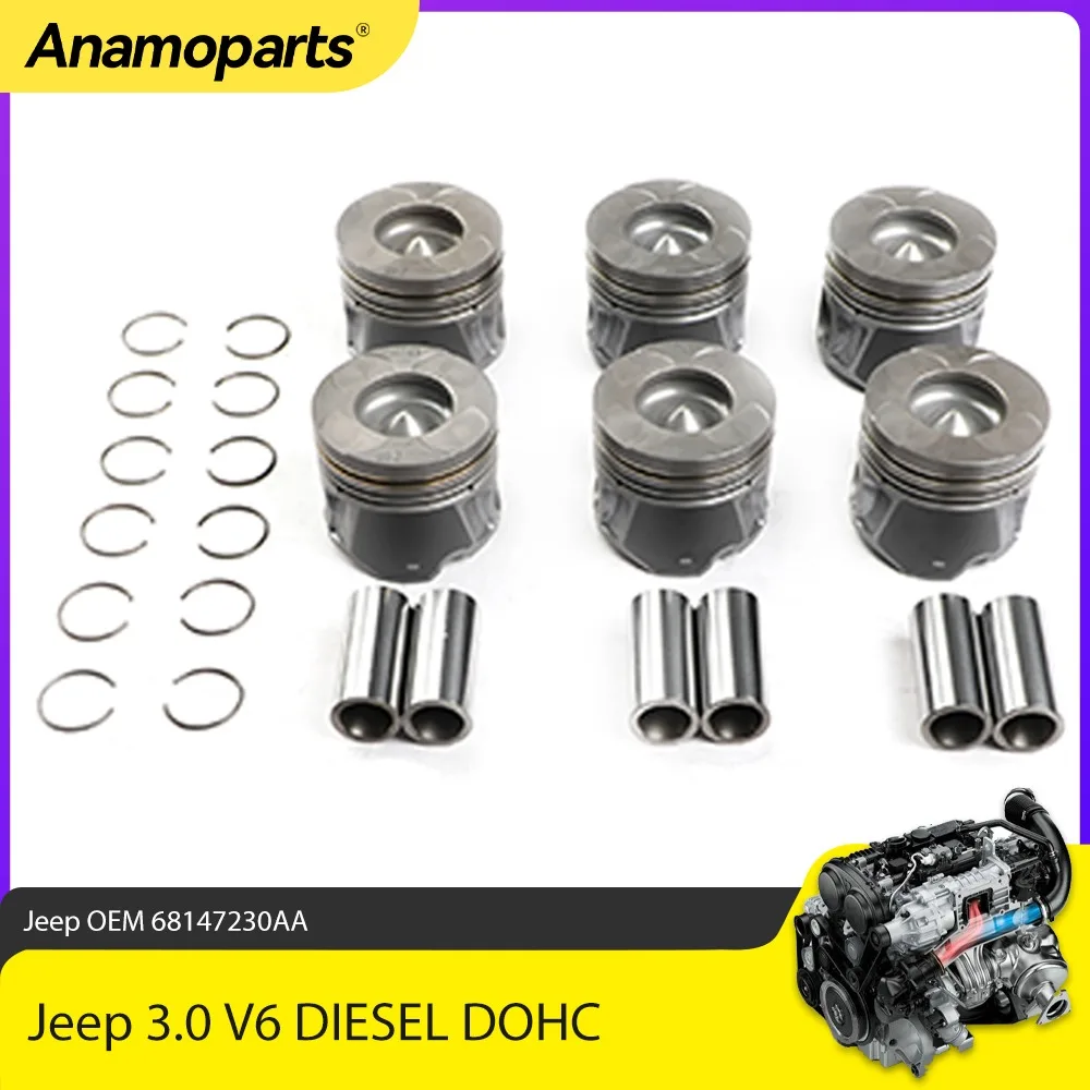 Pistão do motor com conjunto de anéis, oversize 0.5 Fit 3.0 L para Jeep Grand Cherokee EXF RAM 1500 V6 DIESEL DOHC L630 A630 3.0 L 68147230AA