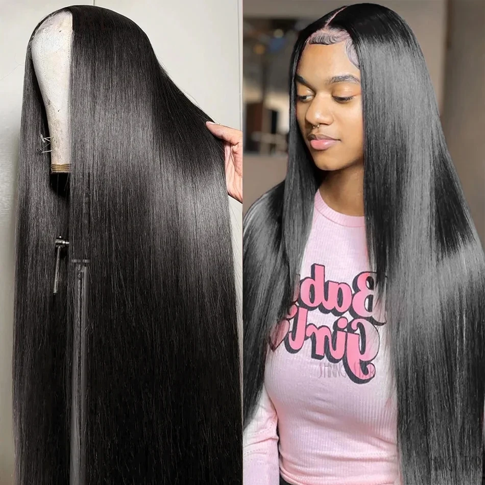 30 32 Inch Bone Straight Transparent 13x6 Lace Frontal Human Hair Wigs 220 Density Brazilian Remy 13x4 Lace Front Wig For Women