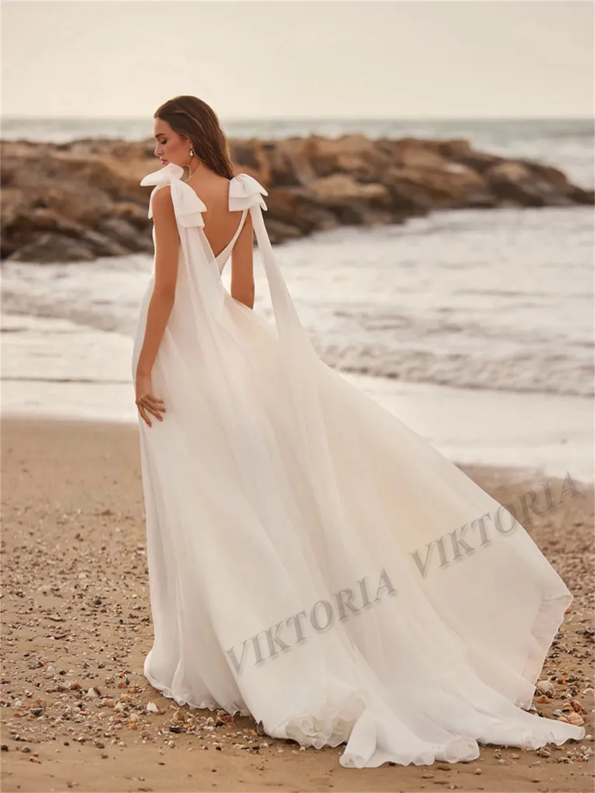 VIKTORIA Elegant Bow Strap Wedding Dresses A-line V-neck Satin Backless Sleeveless Robe De Marie Personalized Customized - AliExpress VIKTORIA Elegant Bow Strap Wedding Dresses A-line V-neck Satin Backless Sleeveless Robe De Marie Personalized Customized - AliExpress