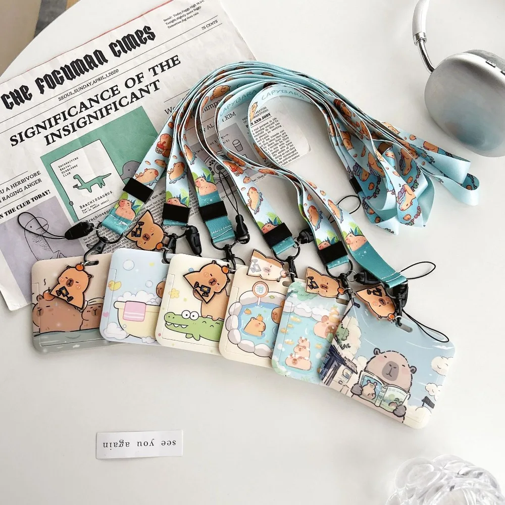 Pendant Capybara Keychain Pendant Lanyards Cartoon Card Sleeve Multifunctional School Card Bus Card Cover for Student