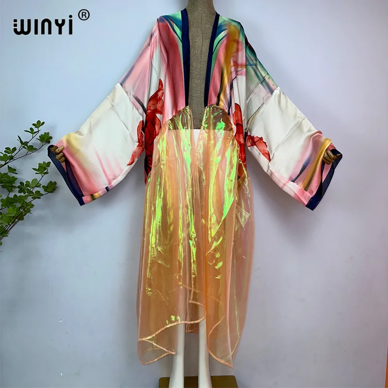 WINYI new Africa fashion print cappotto da donna abito lungo elegante Boho maxi beach nuoto Cover Up Cardigan lungo Holiday Sexy Covers