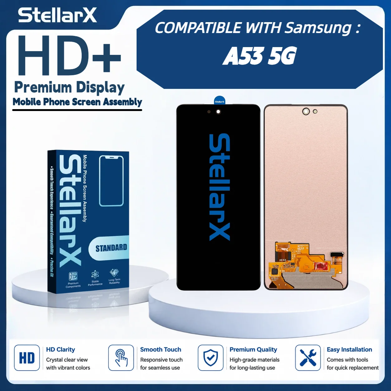 StellarX HD+ High Resolution Display Screen Replacement for Samsung A53 5G LCD Assembly Without Frame with free tools