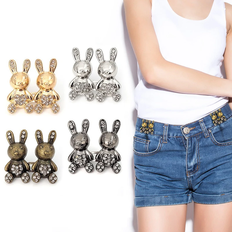 

Women Adjustable Metal Rabbit Waist Buckle Button Extender Pants Jeans Waist Tighten Buckles Waist Clip Pins Buttons Accessories