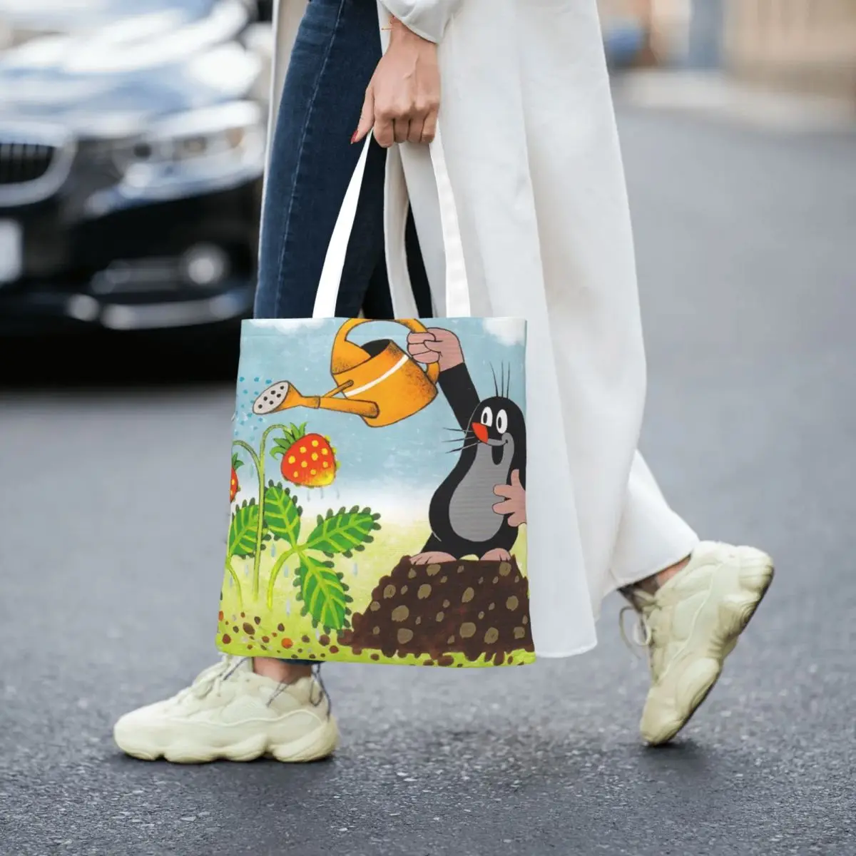 Mole Happy Krtek Shopping Bags Foldable Canvas The Tote Bag Girls Shoulder Tote Travel Handbag