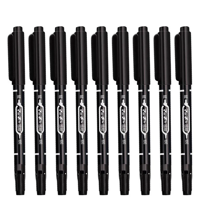 Juego de 9 Rotuladores Permanentes de Doble Punta, Tinta Oleosa Resistente al Agua, Negro, Azul, Rojo, 0.5mm, 1mm, para Dibujo, Logística, Vidrio