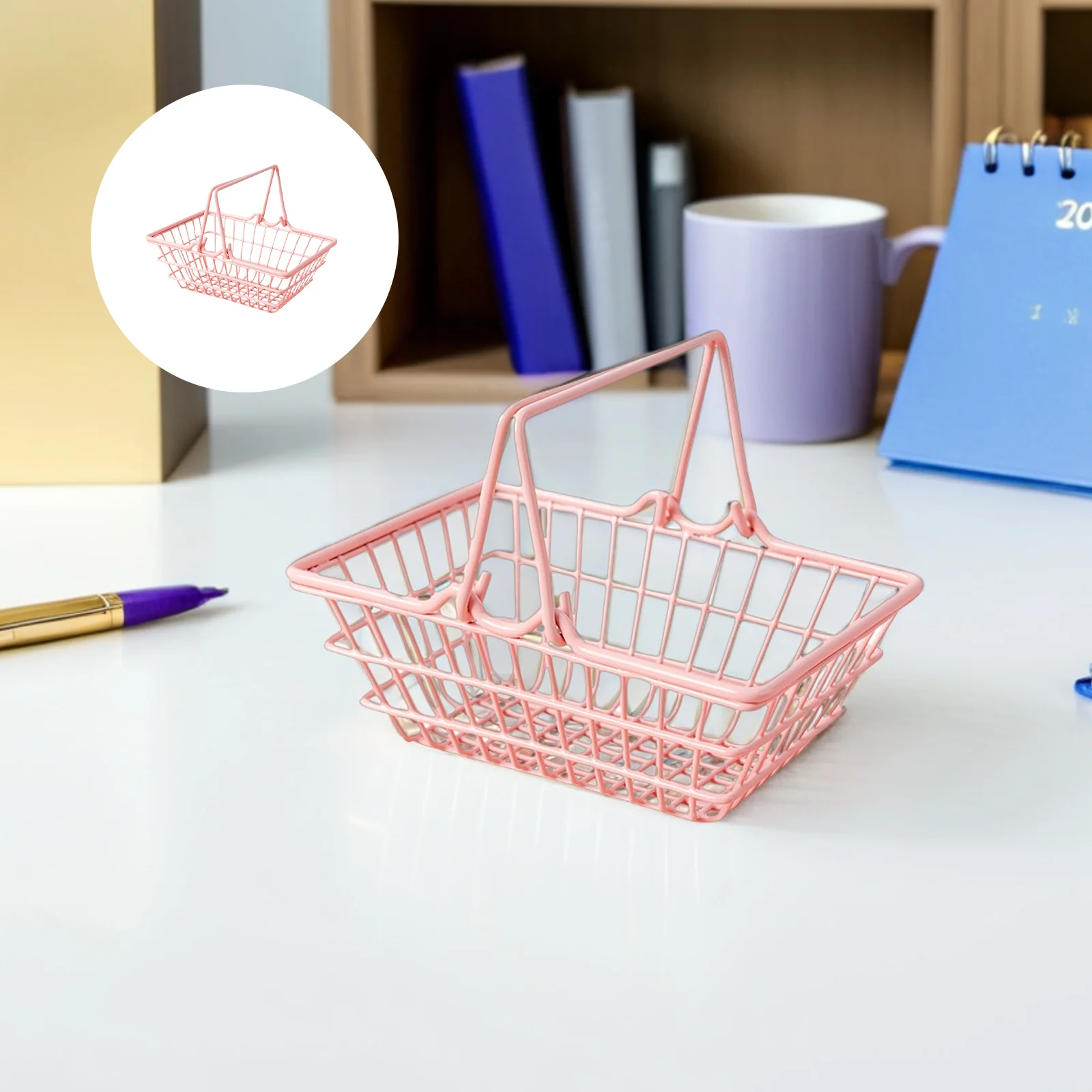 Mini panier de rangement rose divers, 1 pièce, décoration de maison, petit accessoire Photo de Shopping, organisateur ménager léger, Shopping Miniature
