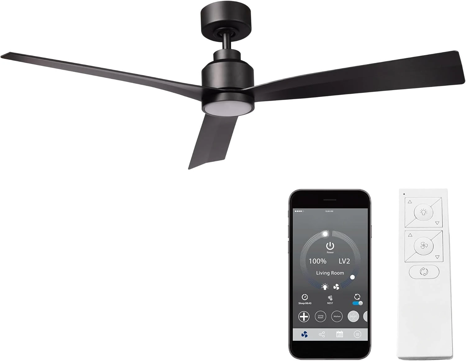 Smart Fans Clean Indoor and Outdoor 3-Blade Smart Home Ceiling Fan 52in Matte Black with 3000K