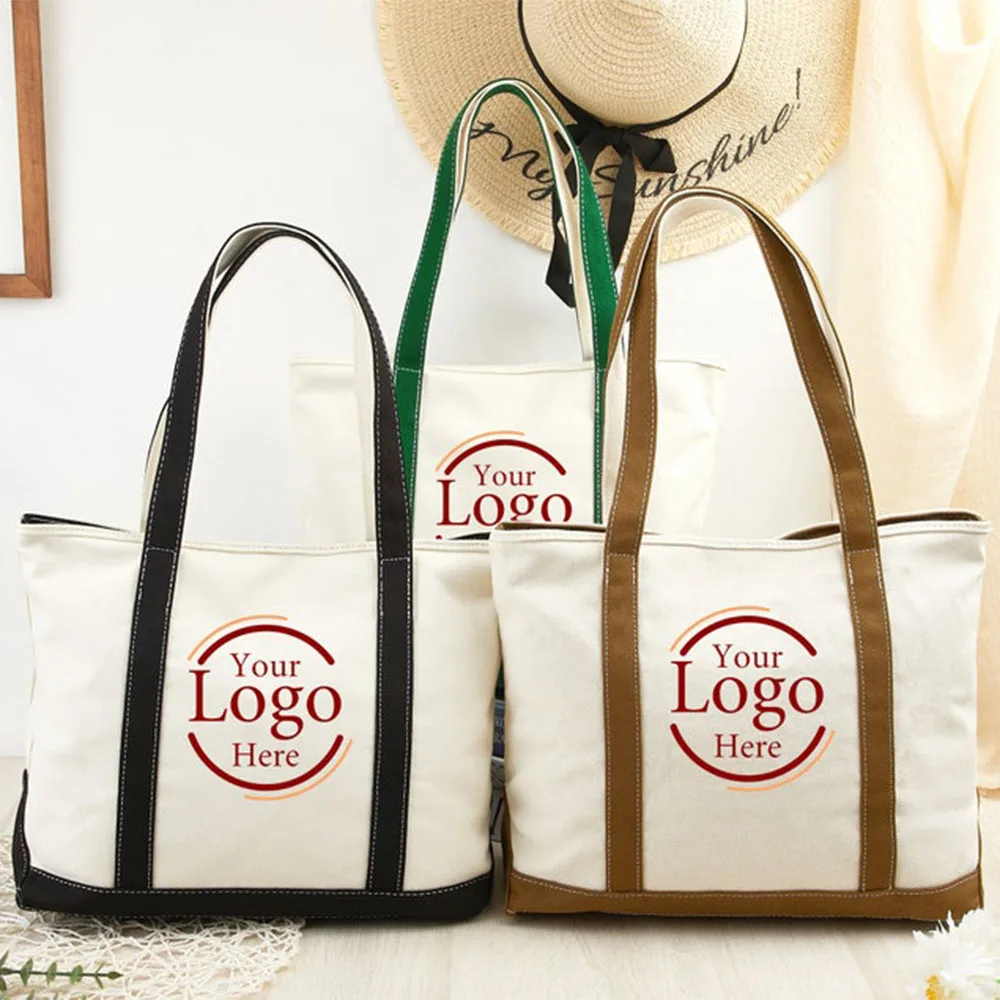 Custom Canvas Tote Bag Personalized Logo Text Photo Print Shoulder Bag Fashion Large Capacity Handbag For Women Men Commuter