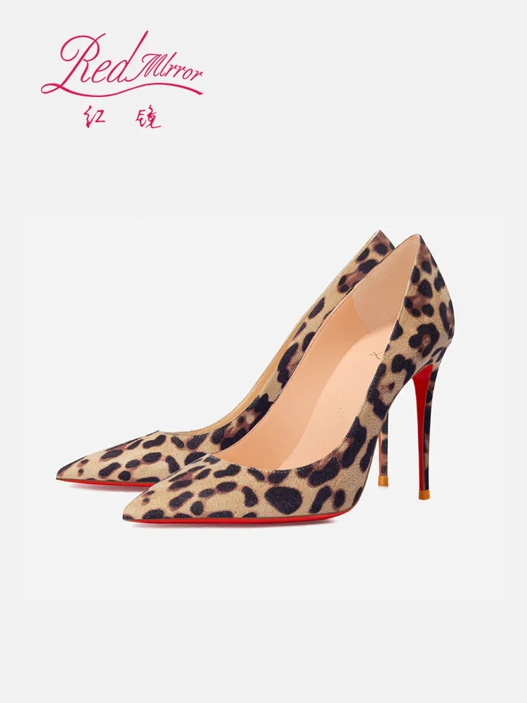 Red sole leopard print high heels 2024 new slim heel pointed sexy temperament French shallow mouth single shoe