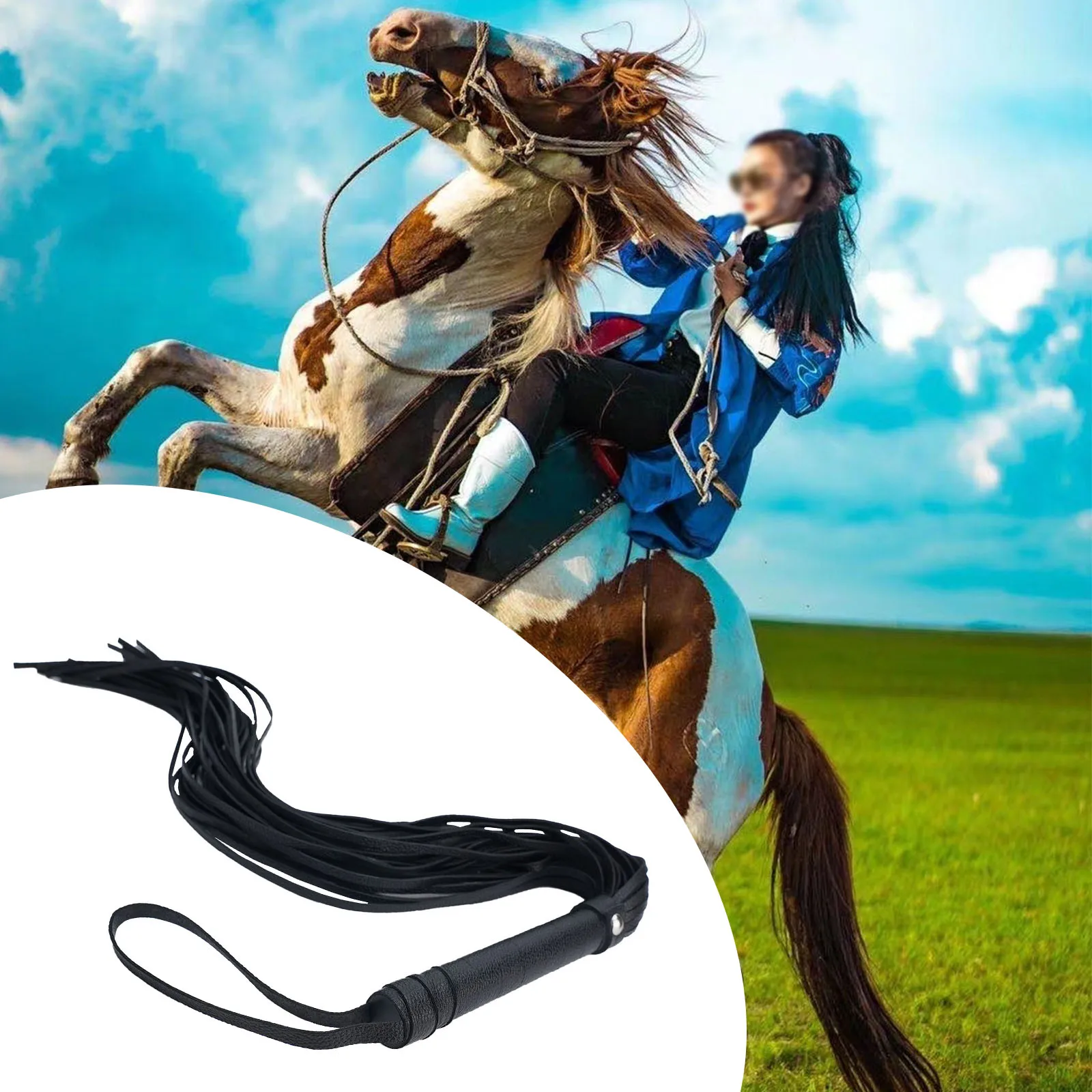 1PCS Whip Horse Play  High Quality Leather 25"Black Whip For Horse Paddle Horse Riding Crop Flogger 69CM Horse Riding Tools