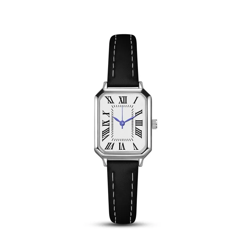 2024 New Foreign Trade Casual Fashion Fresh Art Silver Case Square Strap Roman Women\'s Quartz Watch in Stock