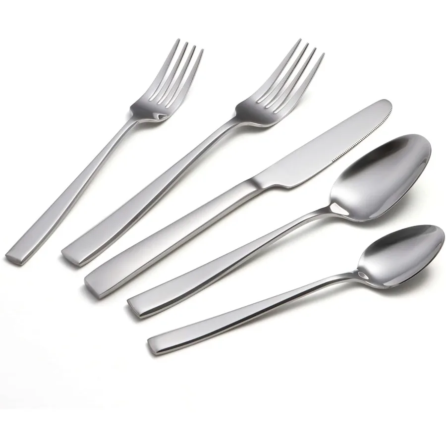 

40 Piece Silverware Set with Unique Handles Premium Stainless Steel Flatware for 8 Mirror Finished Kitchen Tableware Cutlery Ru
