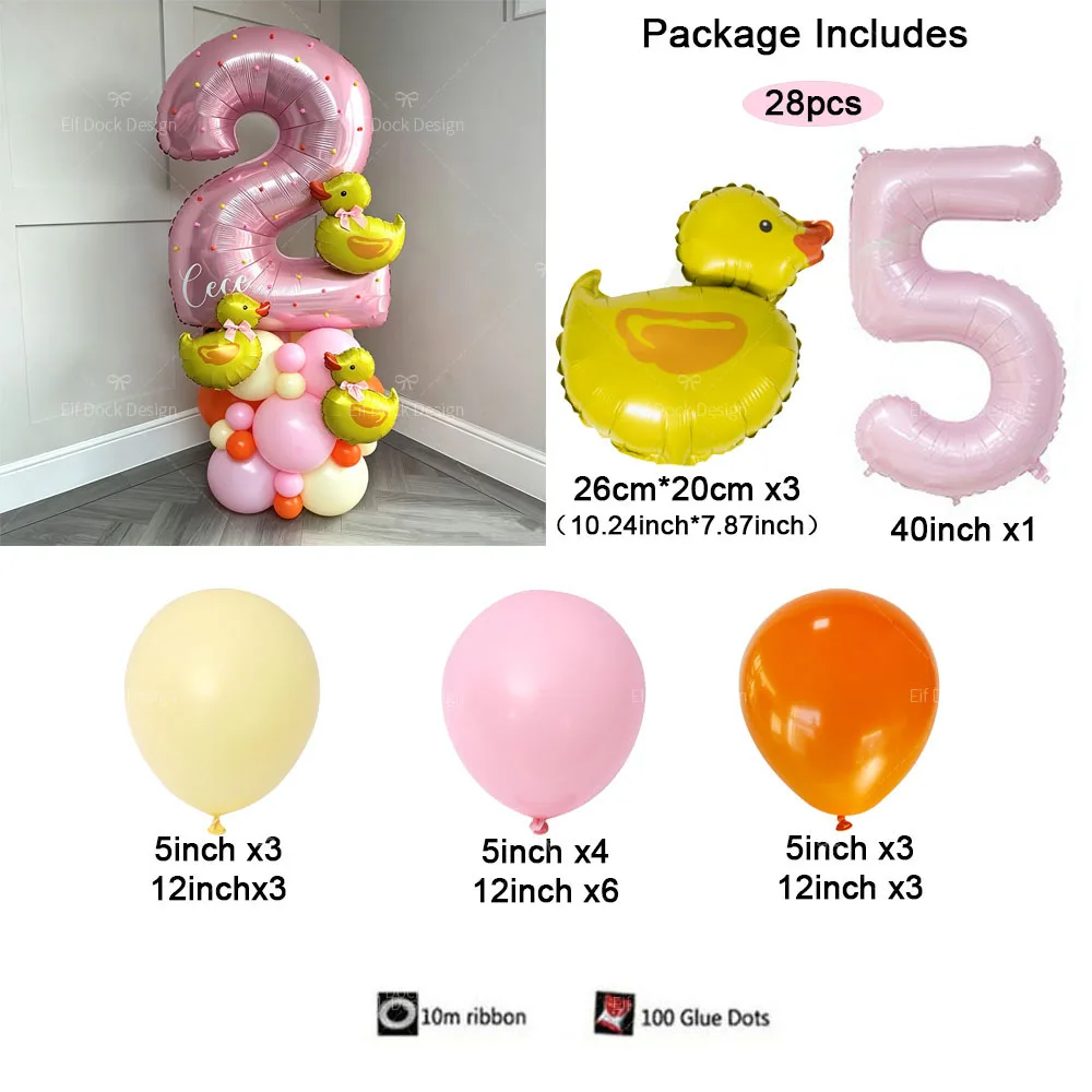 28Pcs Cartoon Cute Mini Duck Foil Balloon 40inch Pink Number 1-9 Balloon Suitable for Birthday Party Decor Baby Shower Gifts view 6
