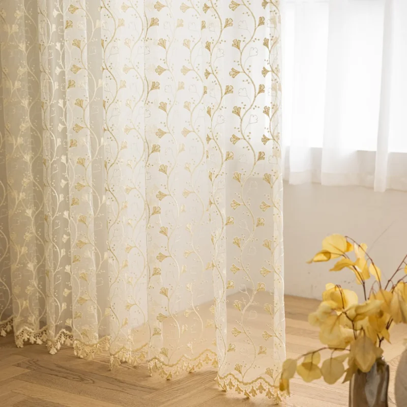 Translucent Partition Curtains with Embroidery and Floral Windows for The Bedroom, Living Room and Balcony.
