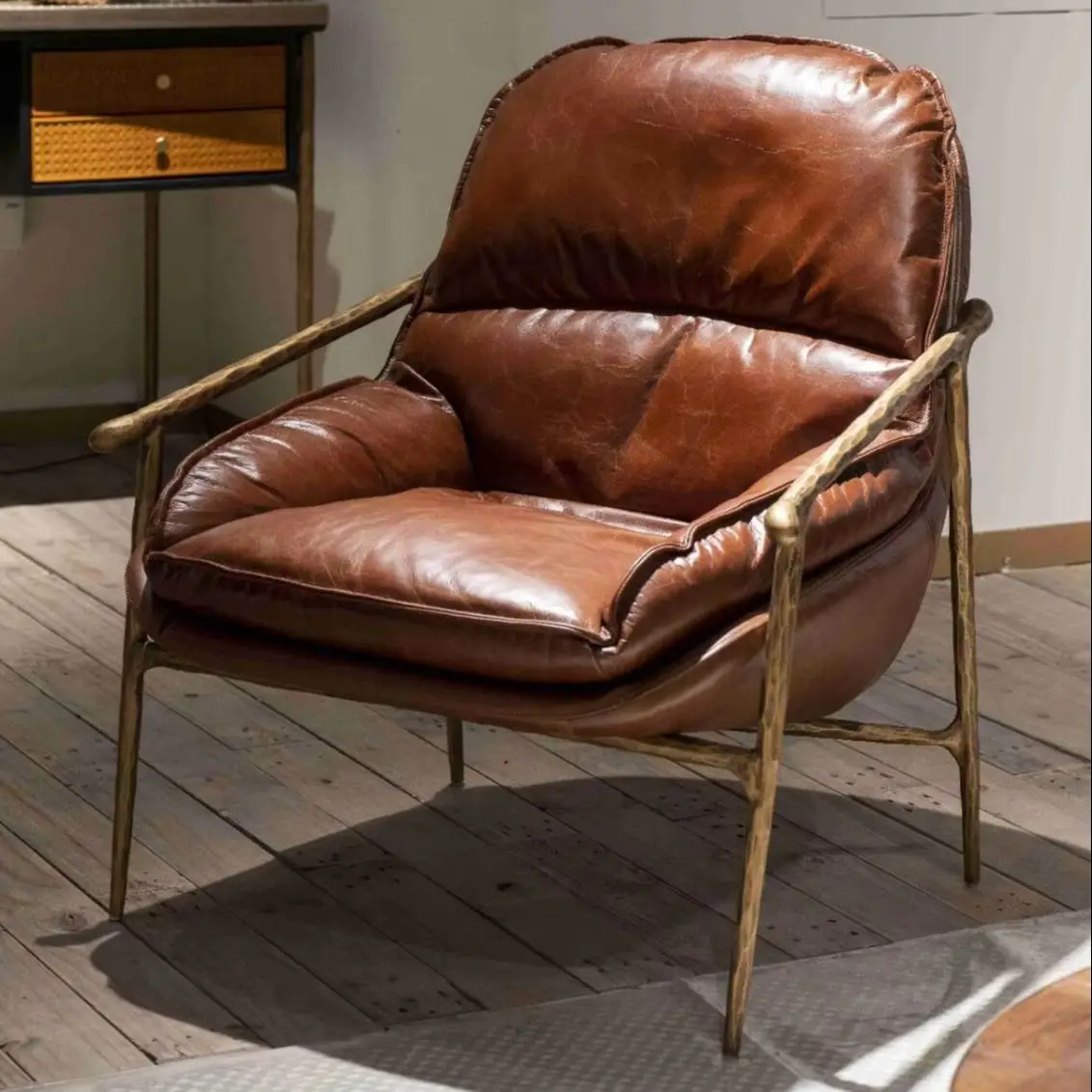 Wizard retro-style forged chair, vintage cigar bar whiskey armchair, metal craftsmanship lounge chair