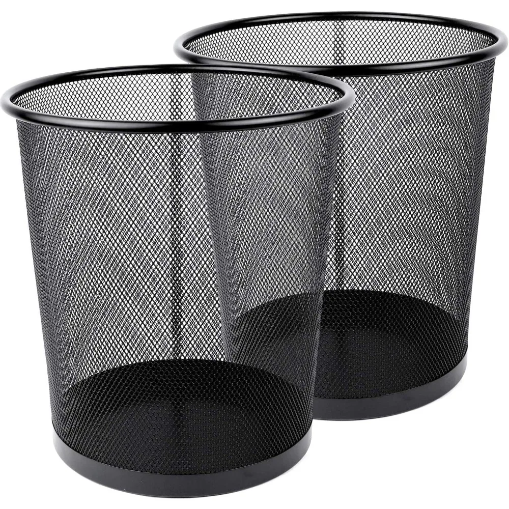 Greenco Small Trash Cans for Home or Office, 2-Pack, 4.5 Gallon Black Mesh Round Trash Cans - Desk Trash Can - Lightweight