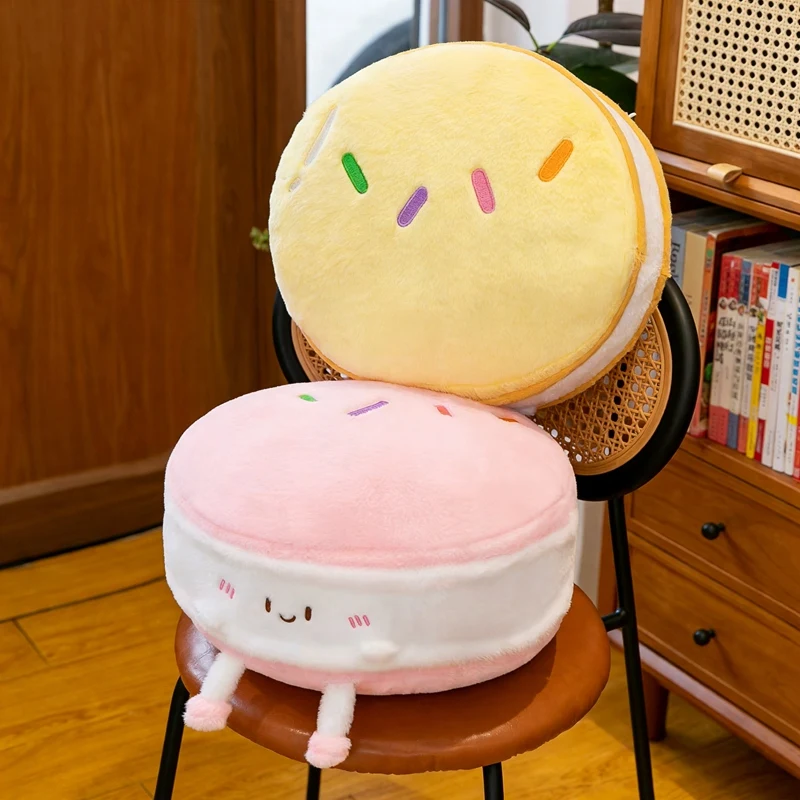 Stuffed Pillow Yellow Pink Blue Macarons Cute Dessert Cushion Embroidered Face Soft Hug Companion Birthday Gift Keepsake