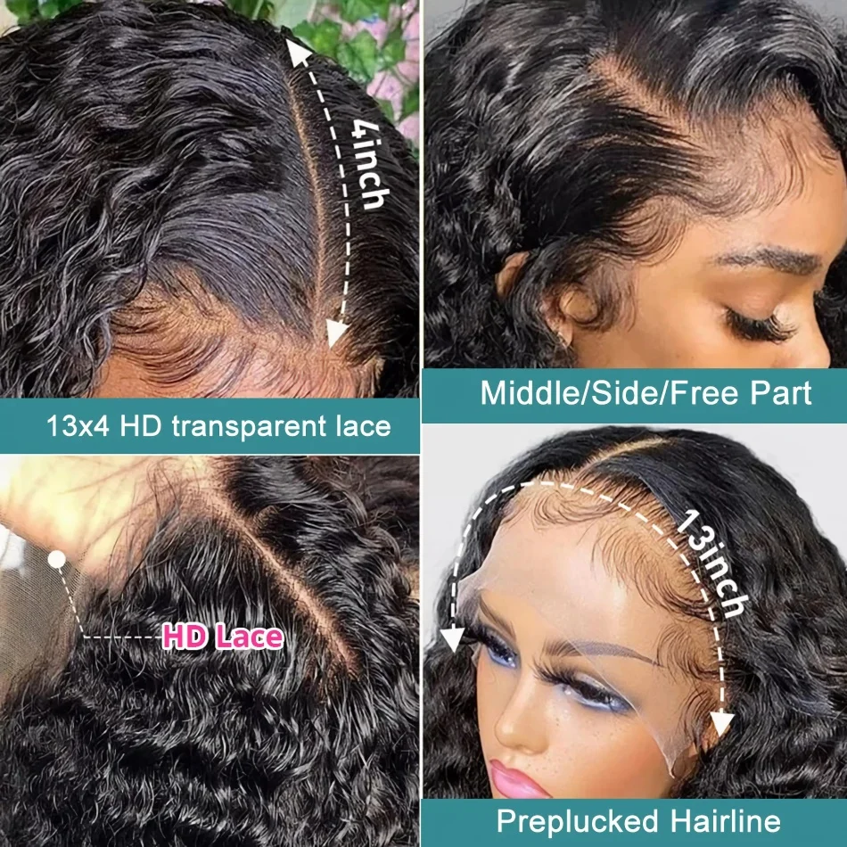 Water Wave Lace Front Wig 4x4 Lace Closure Wig Brazilian 13x4 13x6 HD Transparent Lace Frontal Human Hair Wigs For Women