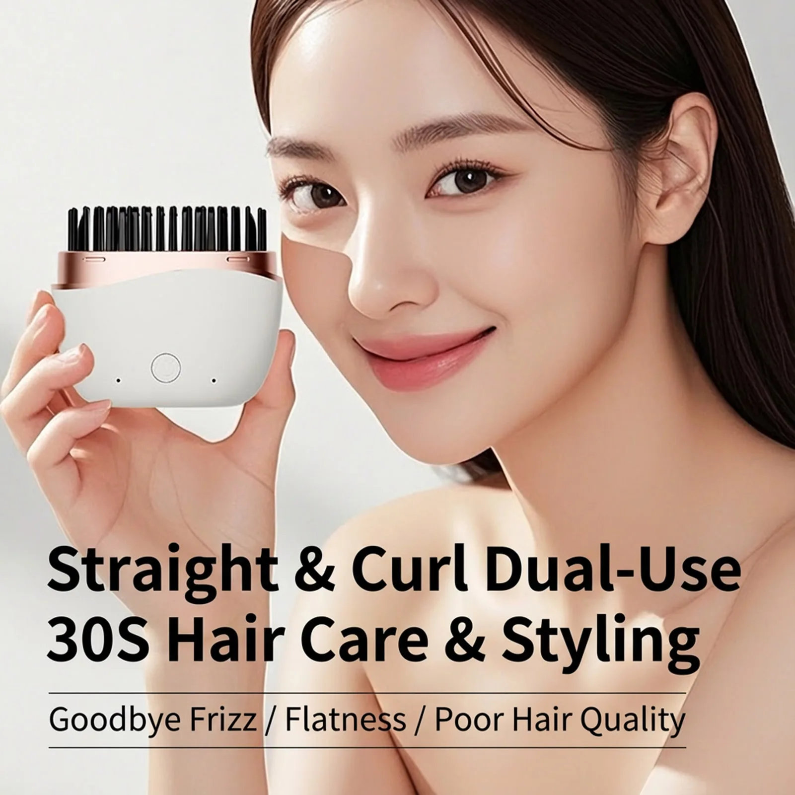 

Мини-расческа для выпрямления 2-в-1, расческа для укладки волос с двойной функцией, портативный дизайн, материал ABS для плавного контроля