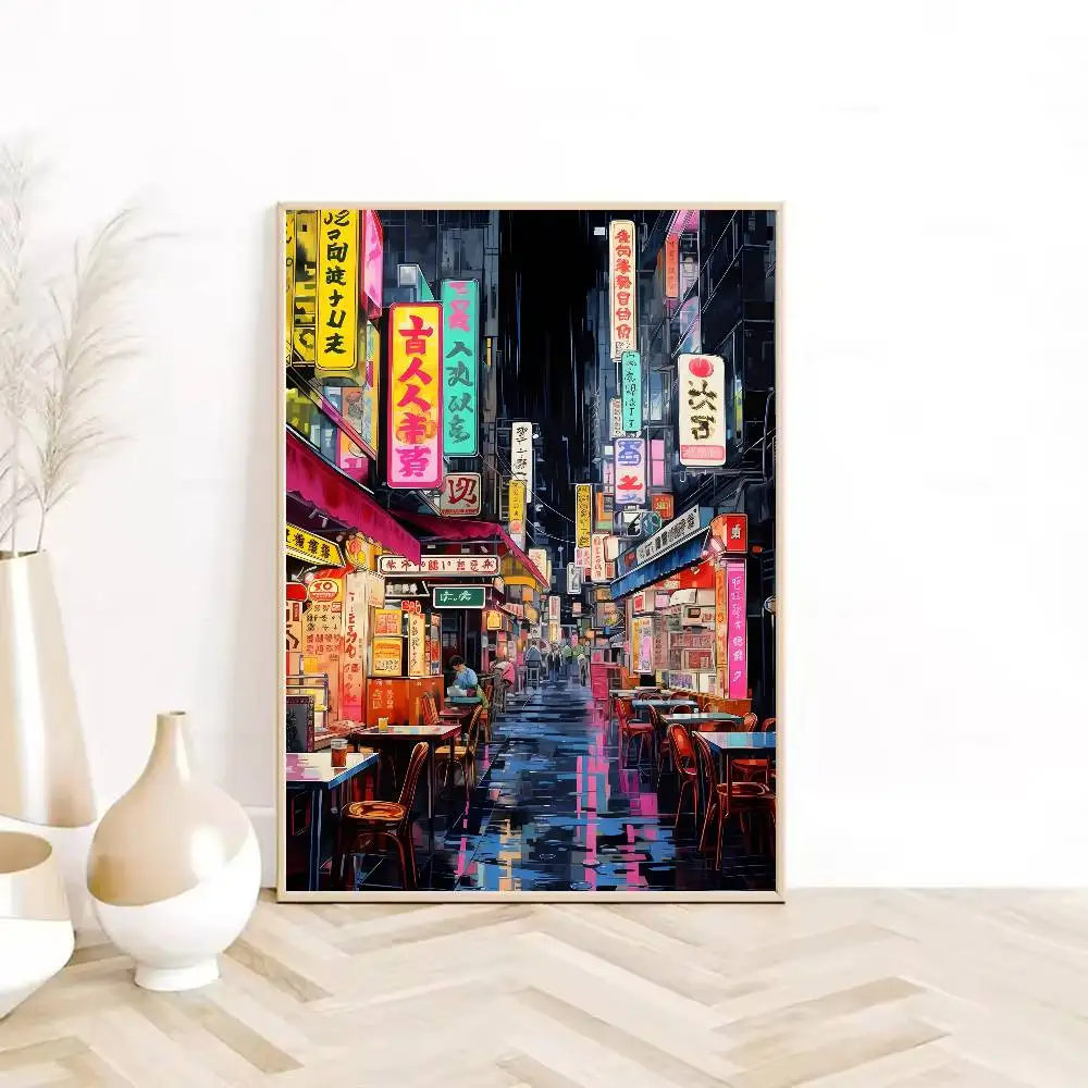 Frameless Anime Cartoon Japanese Street Scene Poster  HD sticky wall waterproof home living room bedroom Dorm bar aesthetic deco