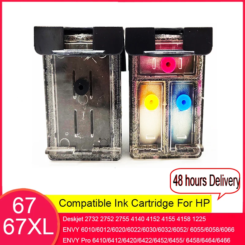 Cartuchos de tinta recargables compatibles con HP67XL para impresoras HP Deskjet plus 2732 2752 2755 4140 4152 4155 4158 1225 para hp67 XL