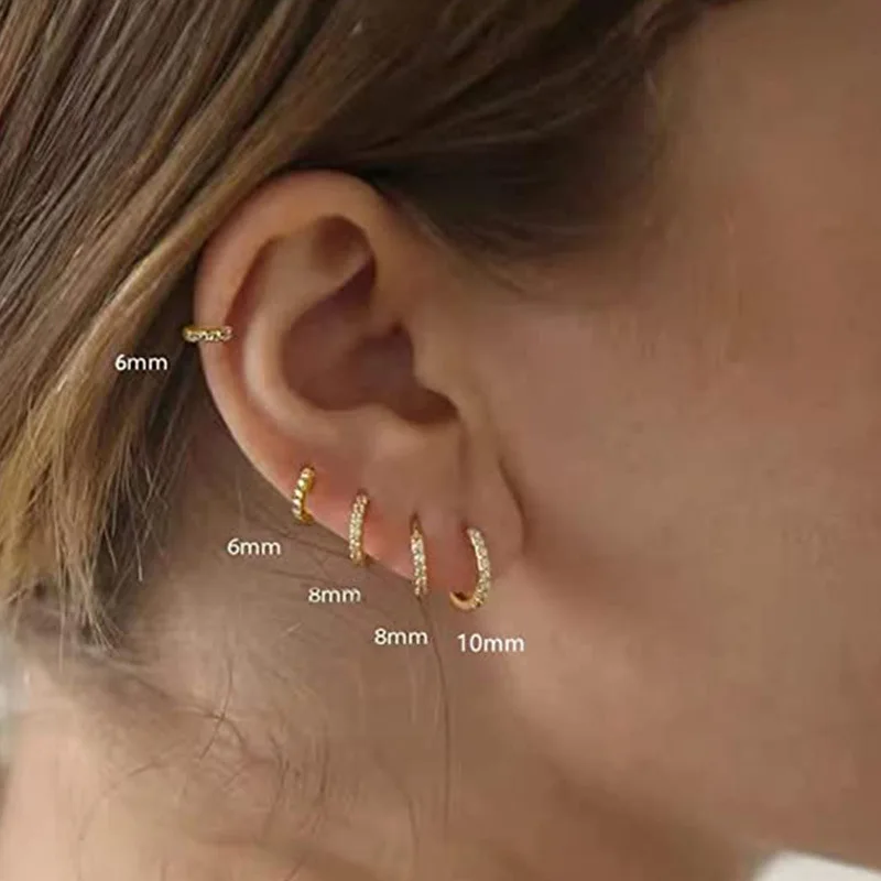 1Pair Stainless Steel Hoop Earring for Women Crystal Zirconia Small Huggie Thin Cartilage Earrings Helix Tragus Piercing Jewelry