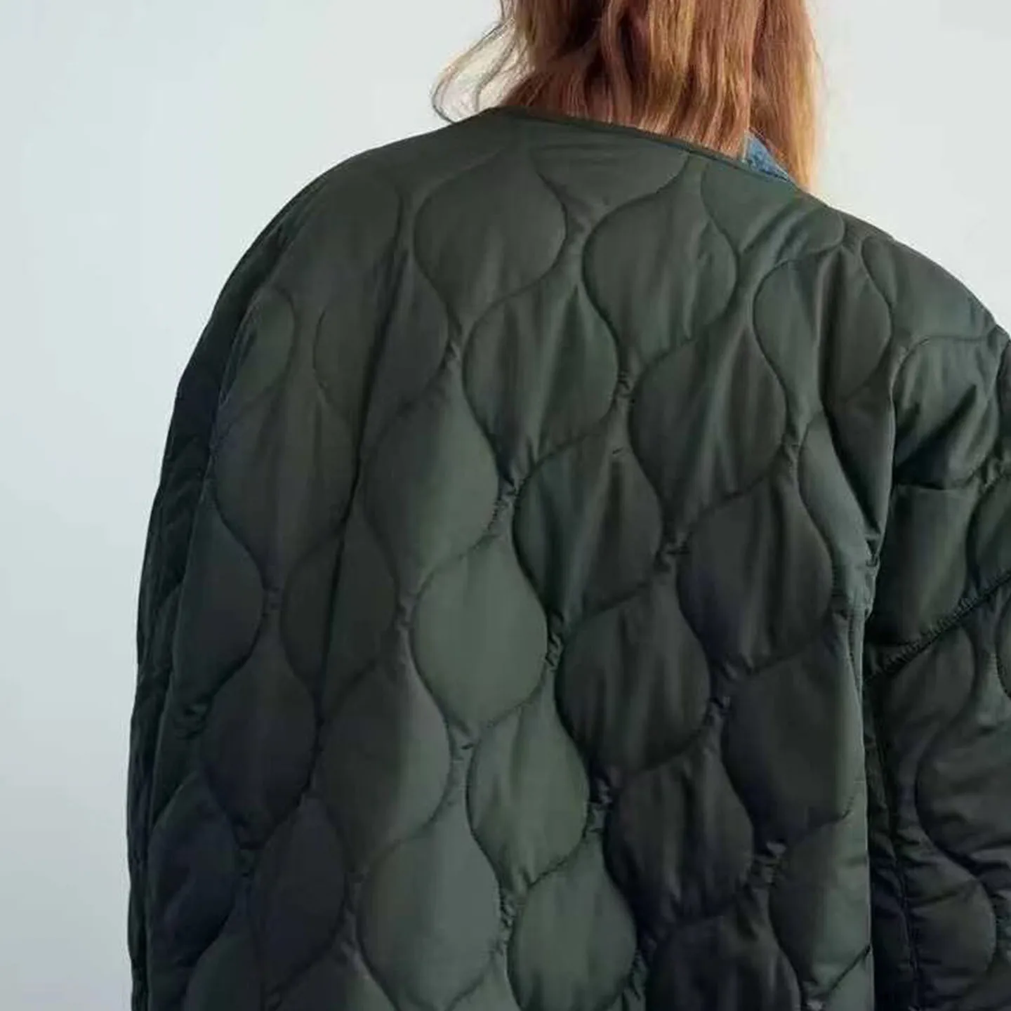 Loose Long Sve Jaet Simple Design Autumn New Women's Faion Outerwear Z Commute Sle V-Ne Zipper Pure Color