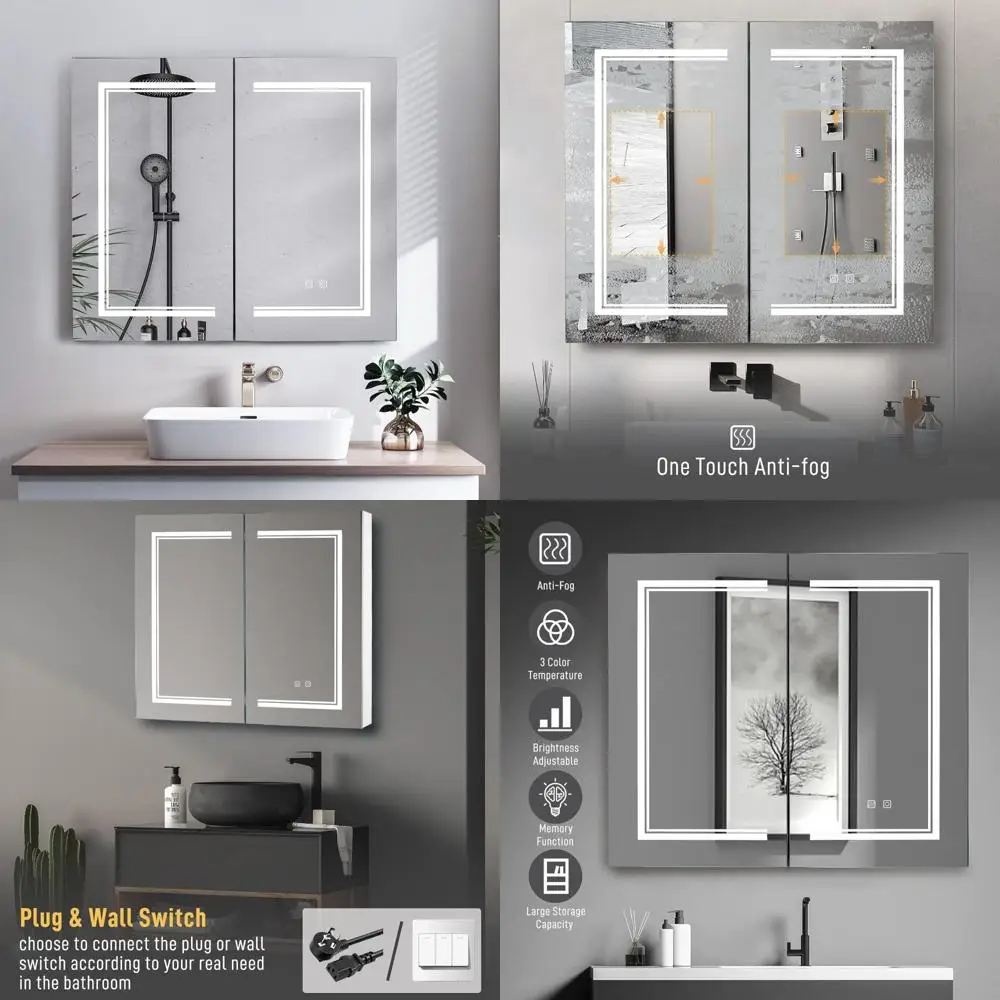 خزانة طبية LED ببابين من كارل هوم، مقاس 32 × 28 بوصة، خزانة حمام مثبتة على الحائط بثلاثة ألوان مع مساحة تخزين من 3 طبقات