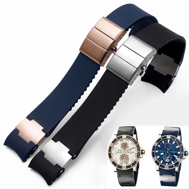 Silicone Rubber Watchbands For Ulysse Nardin 263 DIVER Curved End strap Black Brown Blue 22mm Waterproof belt watch Bracelets