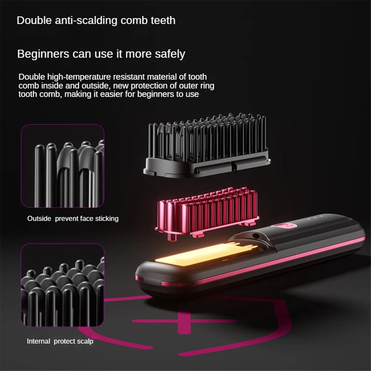 Portátil sem fio Straightener escova para as mulheres, negativo Ion Hot Comb, preto alisamento escova