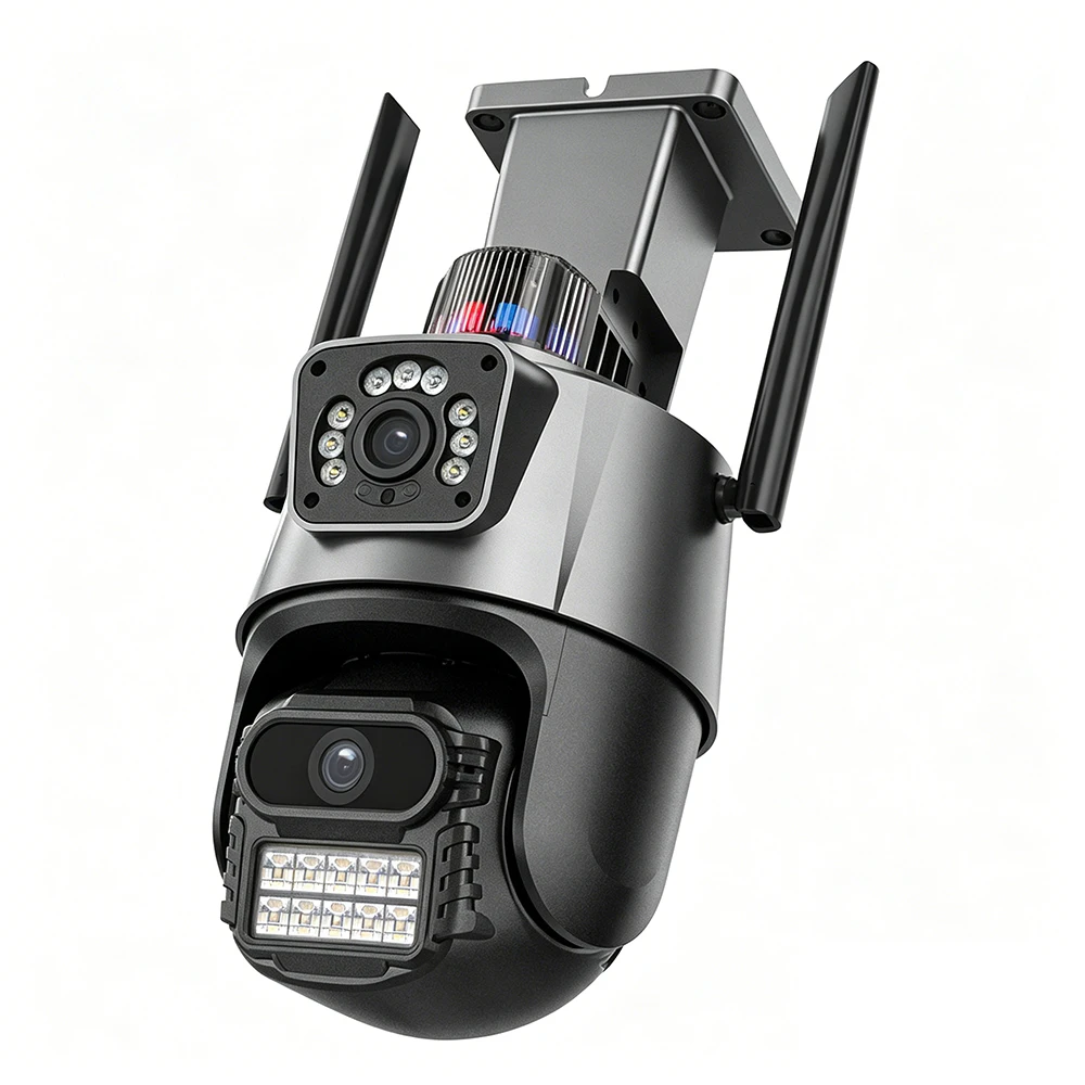 Outdoor Dual Lens Wifi PTZ IP Security Camera, Dual-Screen Display, Human Tracking, Color Night Vision, 2-Way Audio Surveillance