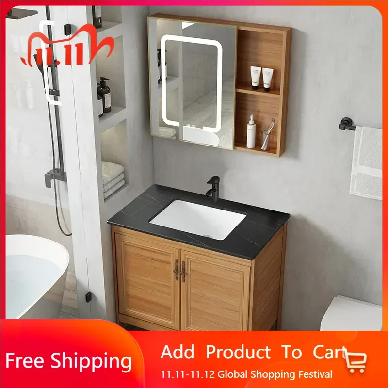 

Service Bathroom Floor Cabinets Mirror Rock Ceramic Washbasin Bathroom Aluminum Cabinet Vanity Modern Gabinete Unique Furniture