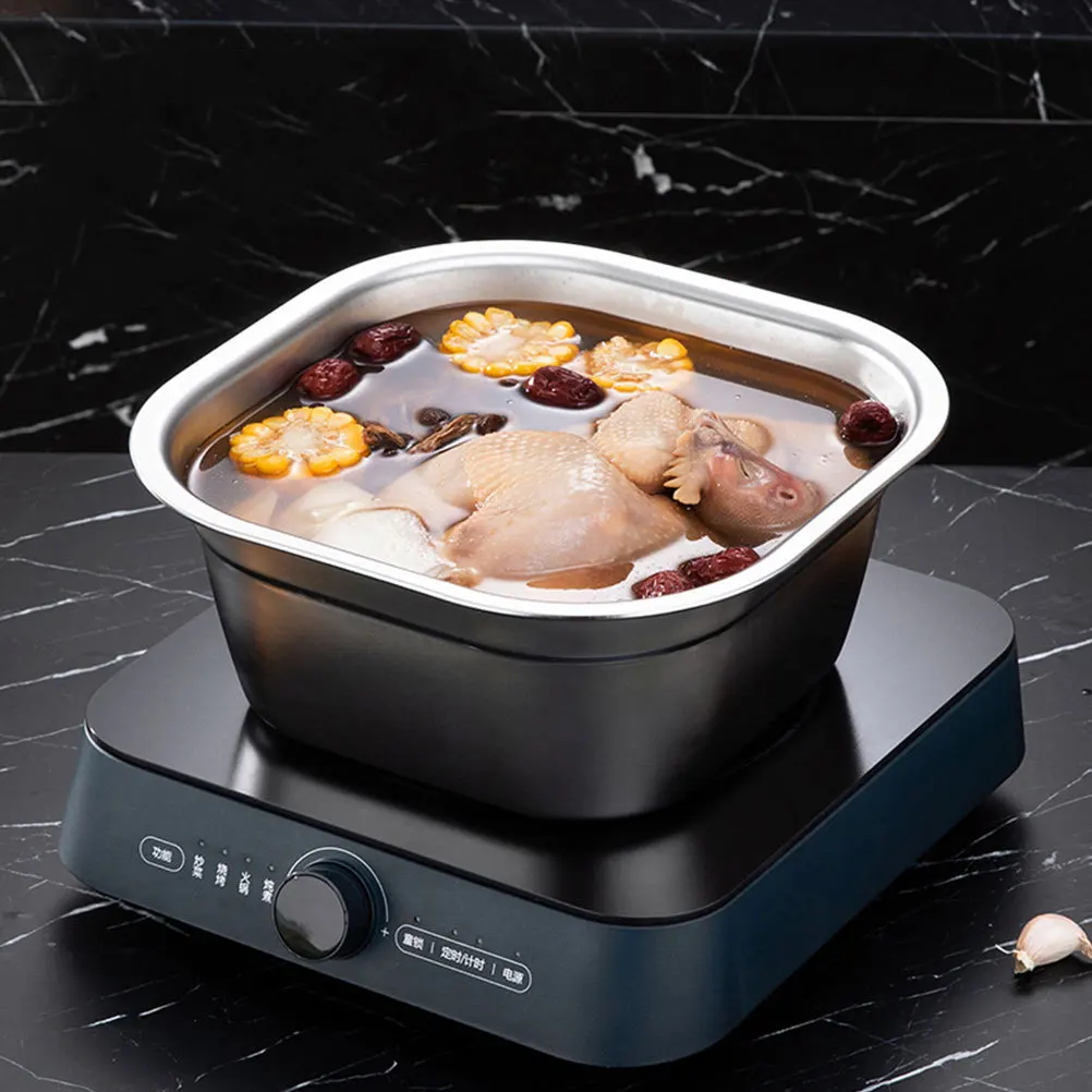 

23Cm Stainless Steel Square Basin Heavy Duty Washing Bowl For Fruit Vegetables Rice Mixing Dough Kitchen Gadget Canteen Tray