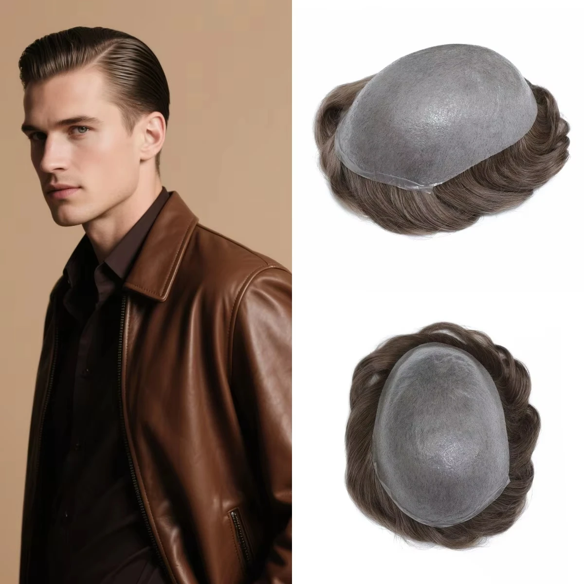 

0.06mm Thin Skin Toupee for Men, V-looped Mens Hair Piece, 8x10 Inch PU Base Real Human Hair Replacement System #1B Natural Blac
