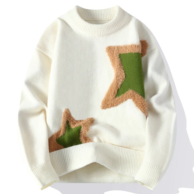 

GIOIOMen's Sweater，Autumn and Winter New Five-Pointed Star Color-Block Anti-Pilling Warm Loose Casual Knitted Sweater