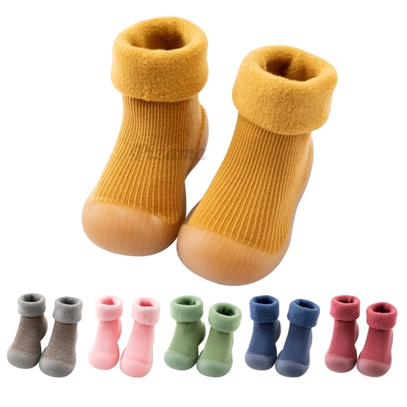 

Baby Girls Shoes Winter Warm Thick Fleece Baby First Walkers Toddler Newborn Baby Booties Cute Candy Color Floor Shoes Anti-Slip