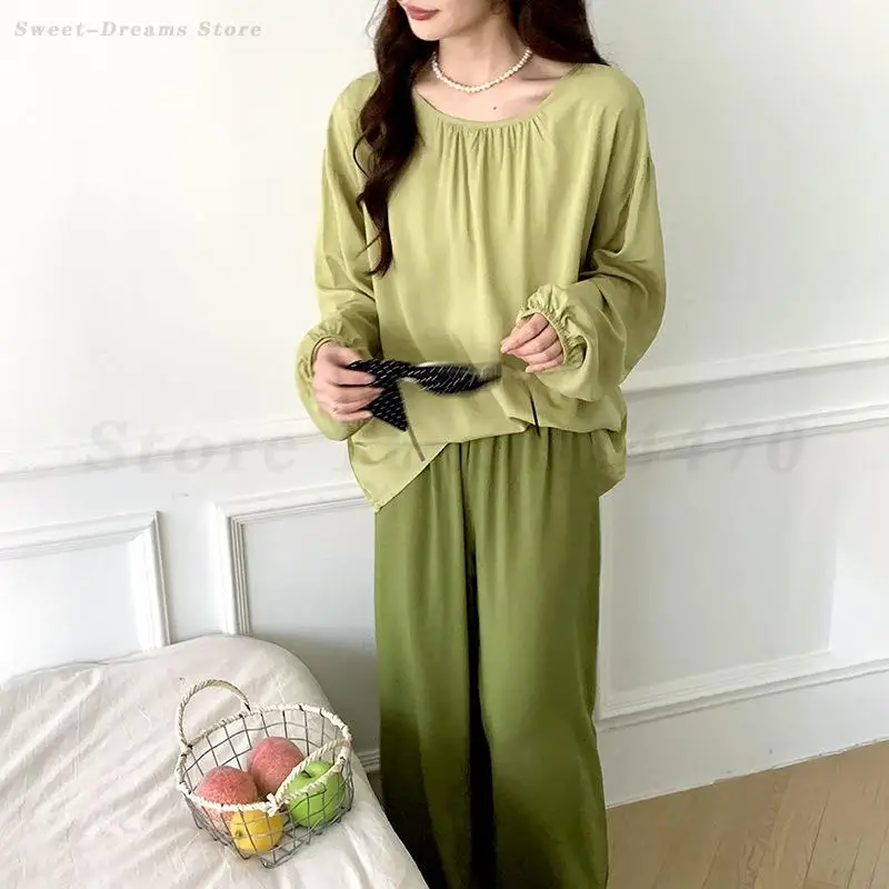 Women's Pajamas Set Loose Long Sleeved Home Clothes Sleepwear Fashion Contrasting Lounge Wear Casual Top&Trouser Pijamas Suit