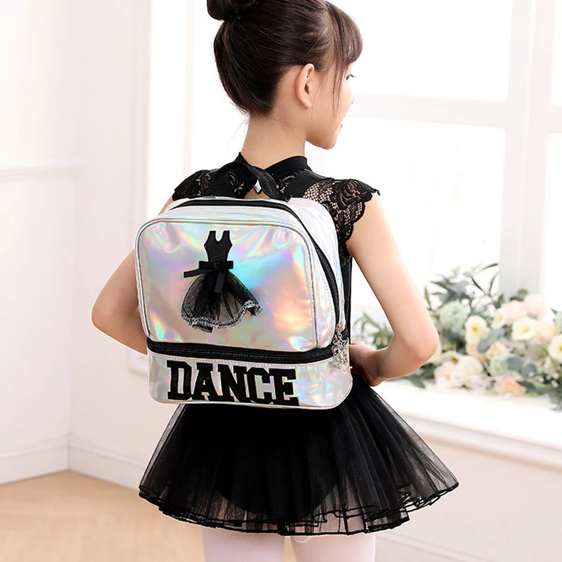 Laser Backpack Bags Ballet Girls Dance Schoolbags Double Shoulder Wet Pocket Kids Storage Latin Ballerina Bags Children