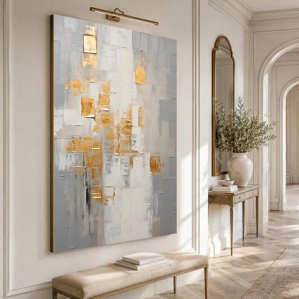 Modern Hand-Painted Abstract Oil Painting Thick layer Golden Aluminum Foil on Canvas Living Room Decor Mural Wall Art Picture