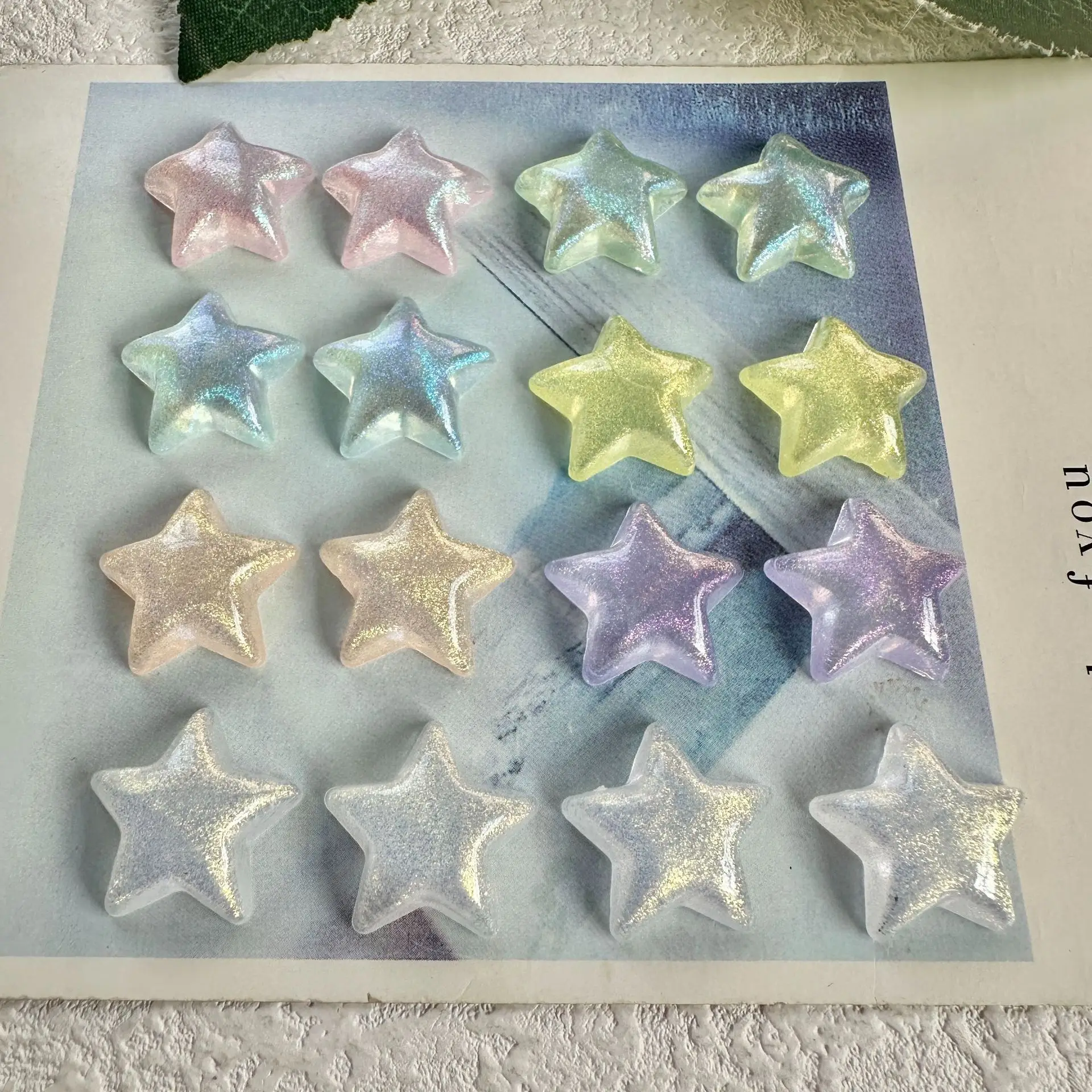20pcs Star Flat Back Resin Cabochons Bling Acrylic Patch Diy Hair Clips Shoes Earring Accessories Jewelry Findings Decorations
