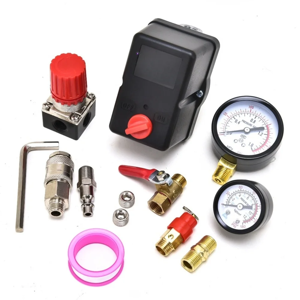 Air Compressor Pressure Switch Kit 110-150 PSI With Regulator Valve, European Style Fittings, Automatic Cut-in/out For Pneumatic