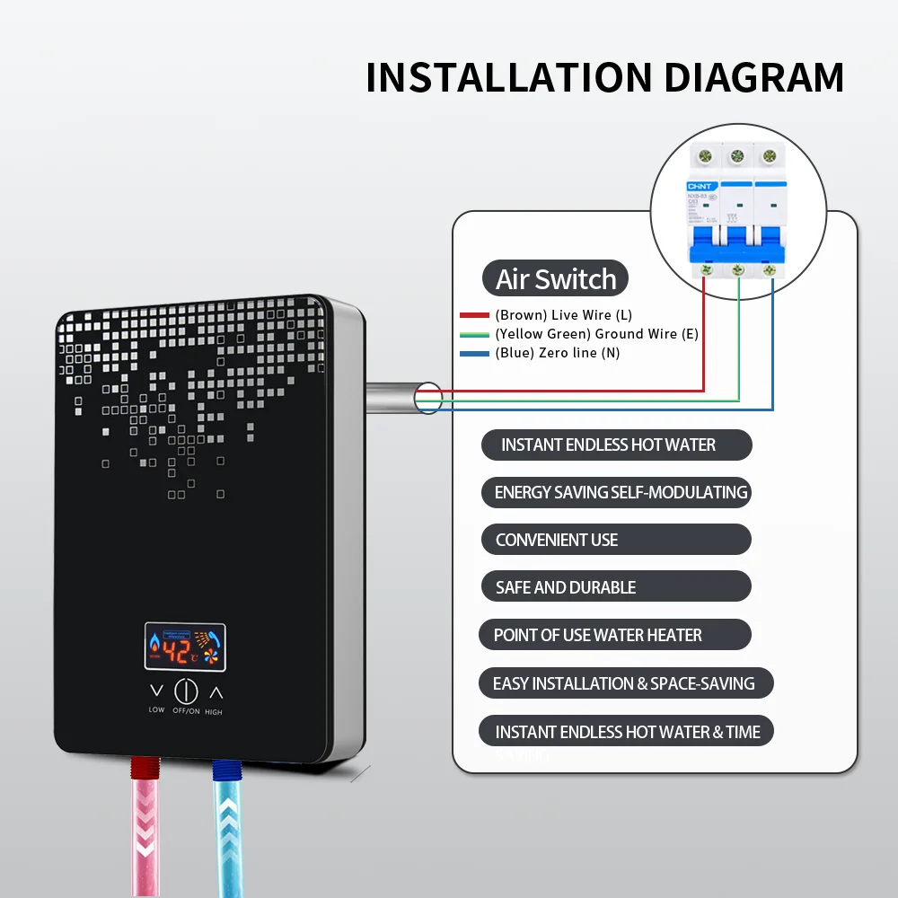 High Efficiency Stainless Steel Electric Instant Heater Portable Mini Hot Water Heater for 240v Tankless Bathroom Garage