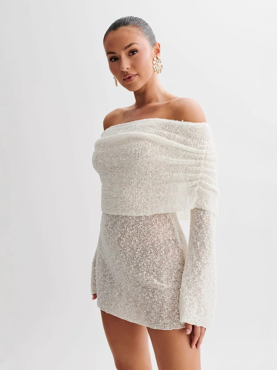 

Платья Женское платье для работы Зимний трикотаж Утолщенный ребристый плиссированный с длинными рукавами Slim Fit Пушистая домашняя одежда Теплая уютная софтшелл