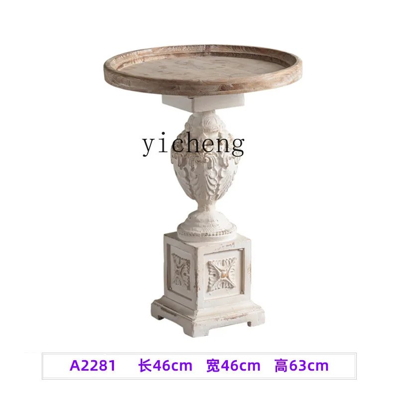 Zk round Small Coffee Table Living Room Solid Wood Sofa Side Table Small Apartment Simple Bedside Balcony Small Table