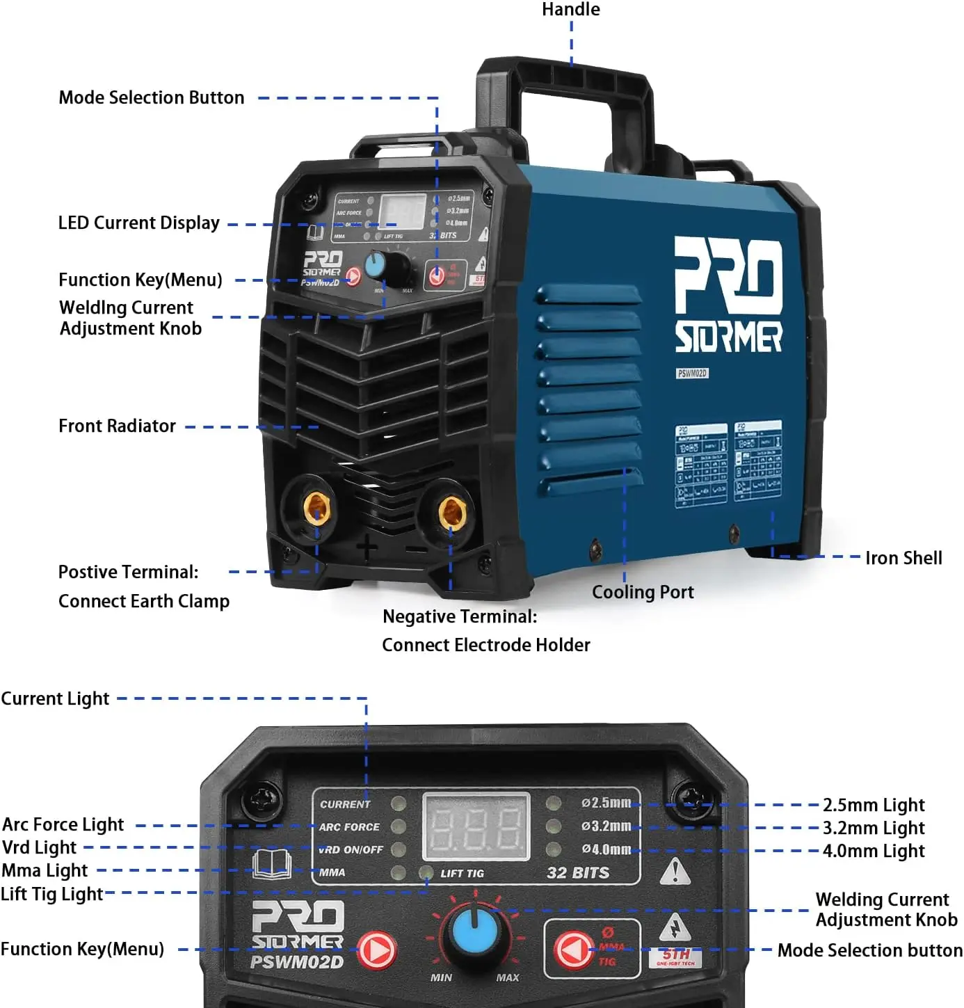 ARC Stick Welder, Prostormer 110V/220V Dual Voltage MMA/Lift TIG 2 in 1 Welder with IGBT Inverter Digital Display LCD Hot Start,