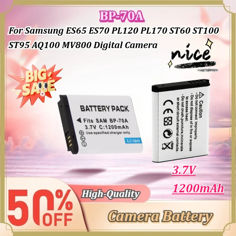 For Samsung ES65 ES70 PL120 PL170 ST60 ST100 ST95 AQ100 MV800 Digital Camera BP-70A 3.7V 1200mAh Rechargeable Li-ion Battery