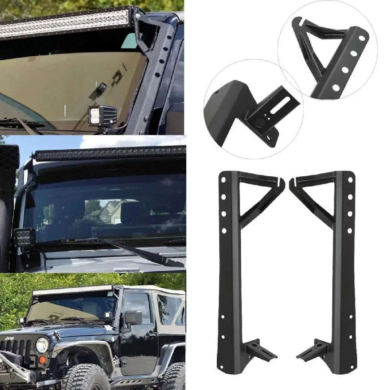 

52" Straight LED Light Bars Mounting Brackets Fit for Jeep Wrangler JK 2007~2017 A-pillar Upper Windshield Mount Kits